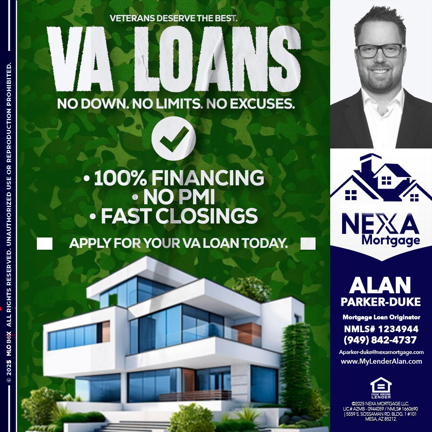 VA LOANS - Alan Parker-Duke -Mortgage Broker