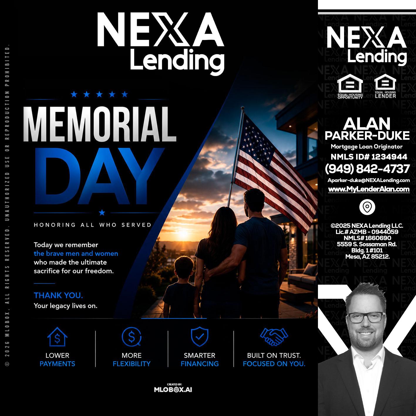 MEMORIAL DAY - Alan Parker-Duke -Mortgage Broker