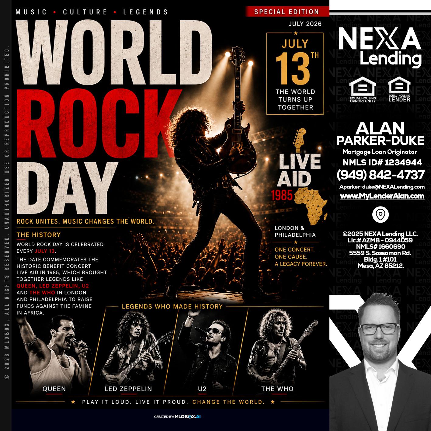 WORLD ROCK MUSIC DAY - Alan Parker-Duke -Mortgage Broker