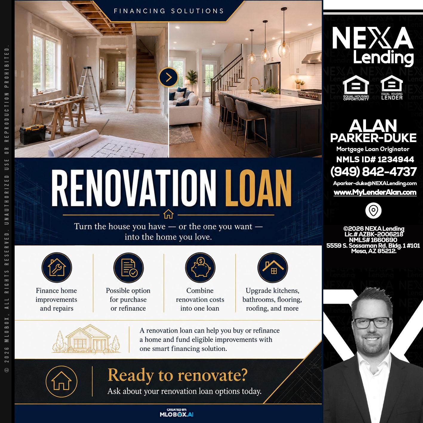 RENOVATION LOAN - Alan Parker-Duke -Mortgage Broker